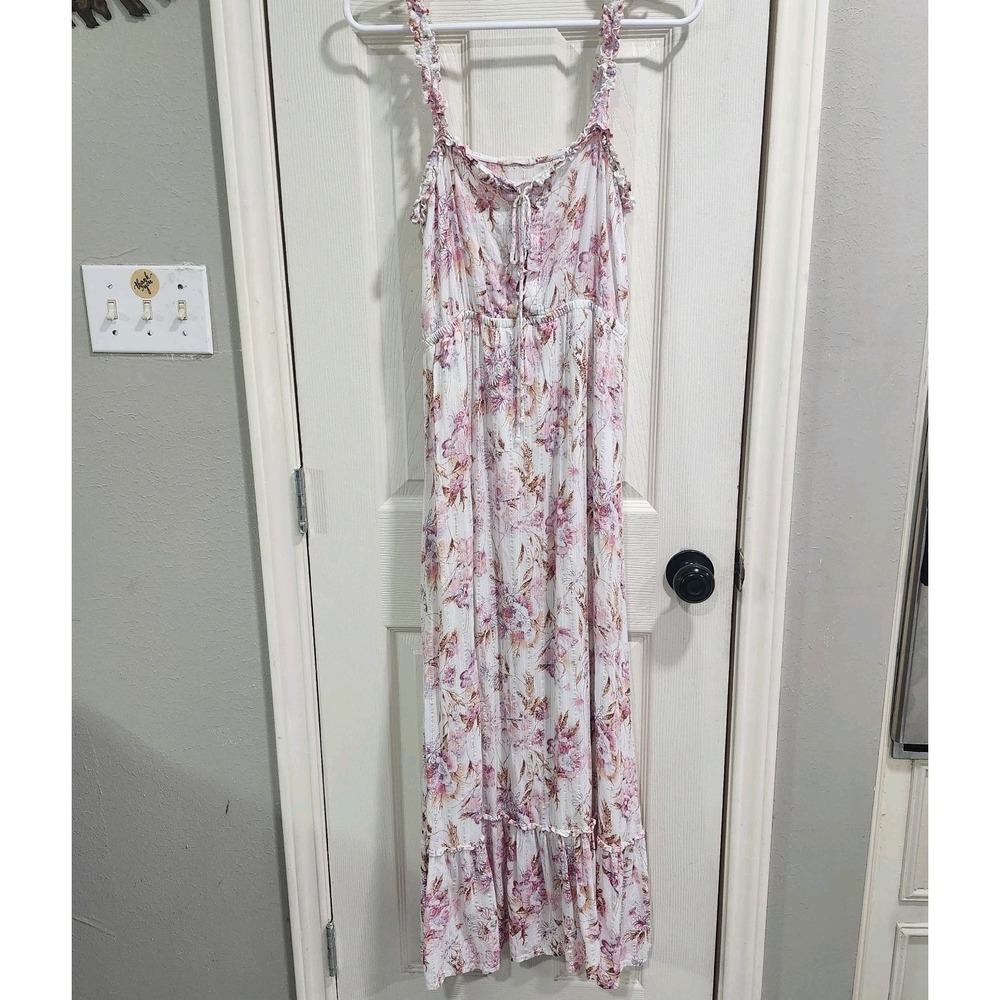 Lovestitch Floral Babydoll Maxi Dress Boho Ruffle Tiered Lace Up S